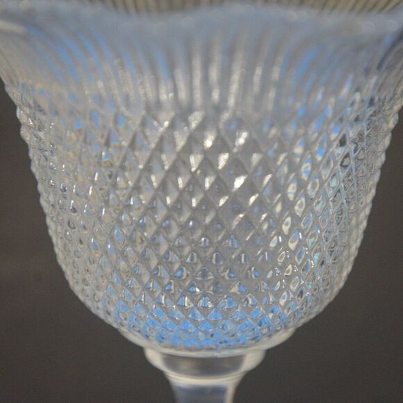 JM Glass Portugal Pressed Glass Ruffled Edge Diamond Pattern Candle Holder - Picture 3 of 5